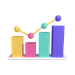 Icon of a bar chart with three bars of varying heights and an upward trending line overlaying the bars.
